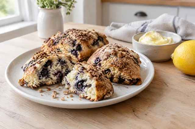 Illustration of Blueberry Streusel Scones with Sweet Lemon Butter