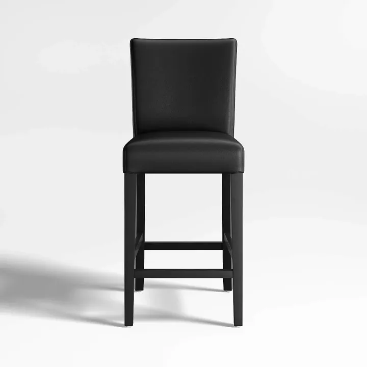 Crate & Barrel Lowe Onyx Leather Counter Stool with Ebony Wood Legs