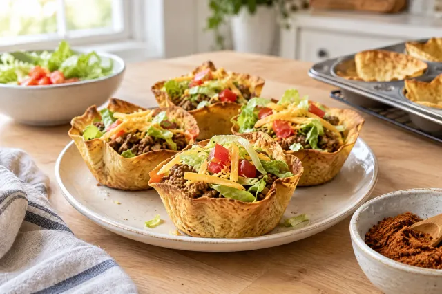 Illustration of Crispy Baked Taco Shells and Seasoning