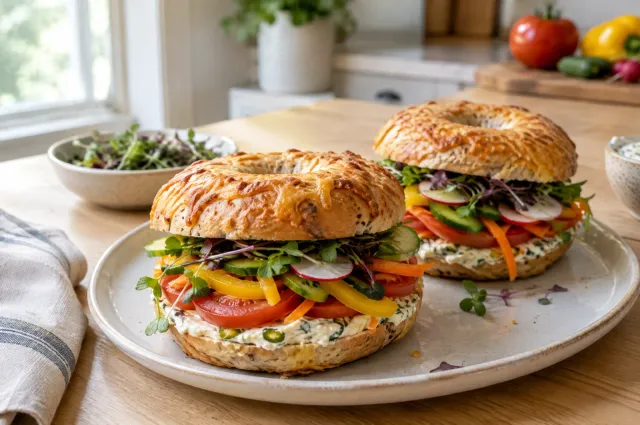 Illustration of Jalapeño Rainbow Veggie Bagel Sandwiches