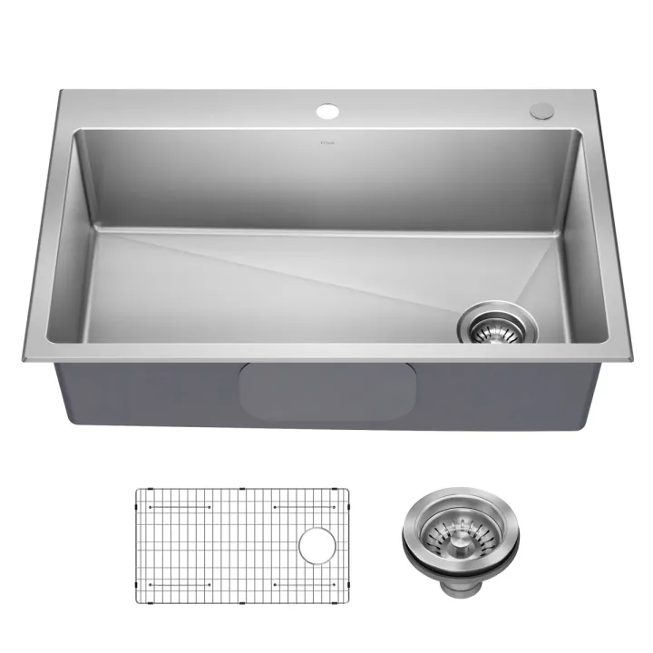 Kraus Fairlane 33” Drop In / Top Mount Single Bowl 18-Gauge Stainless Steel Kitchen Sink