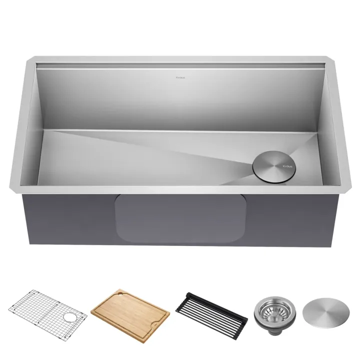 Kraus Kore 32" Undermount Workstation 16 Gauge Single Bowl Stainless Steel Kitchen Sink with Accessories