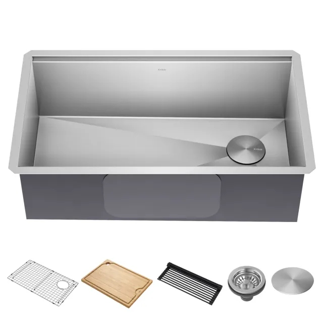 Kraus Kore 32" Undermount Workstation 16 Gauge Single Bowl Stainless Steel Kitchen Sink with Accessories