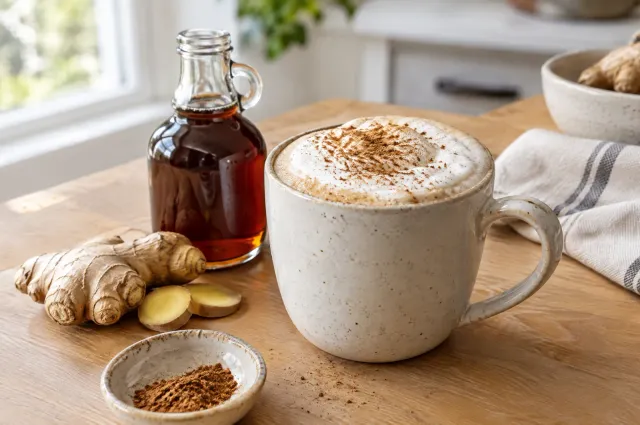 Illustration of Maple Gingerbread Syrup and Latte