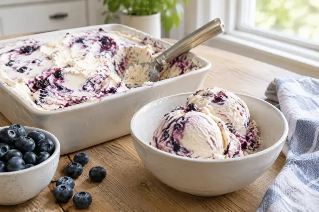 Illustration of No-Churn Blueberry Cheesecake Ice Cream