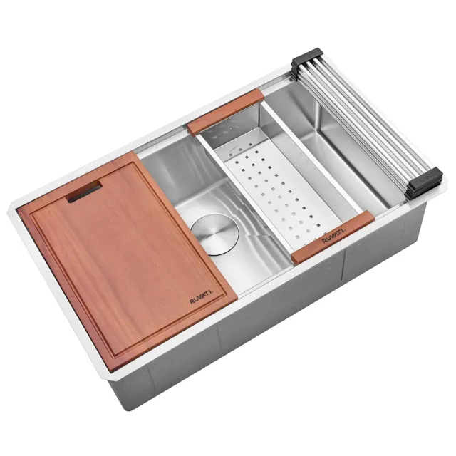 Ruvati 32-inch Workstation Ledge Rounded Corners Undermount 16 Gauge Kitchen Sink Single Bowl – RVH8301