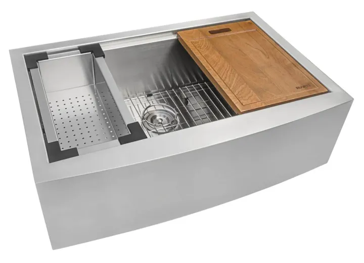 Ruvati 33-inch Apron-front Workstation Farmhouse Kitchen Sink 16 Gauge Stainless Steel Single Bowl – RVH9200