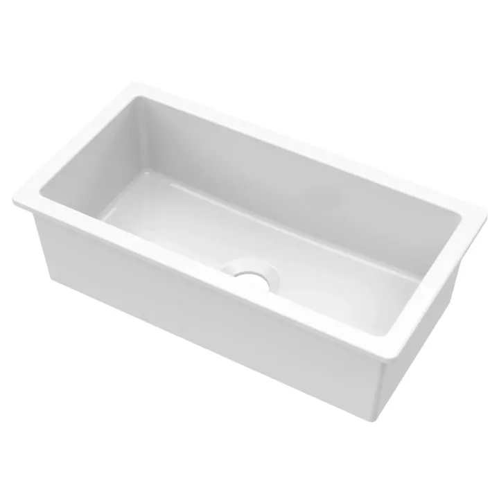 Ruvati 34 inch Fireclay Undermount Kitchen Sink Single Bowl Farmhouse Glossy White – RVL2134WH