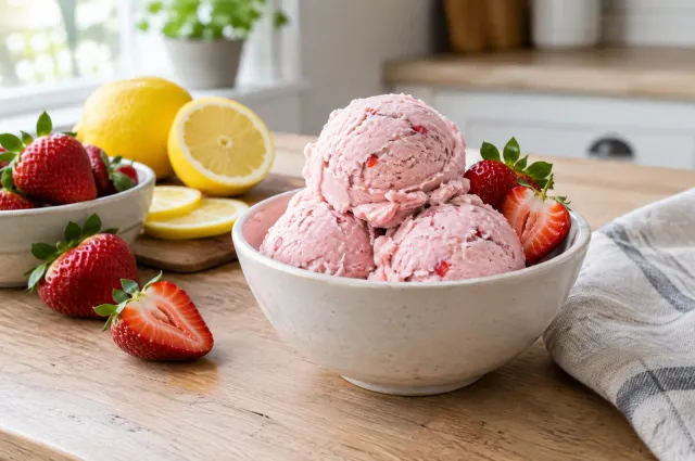 Illustration of Strawberry Lemonade Frozen Yogurt
