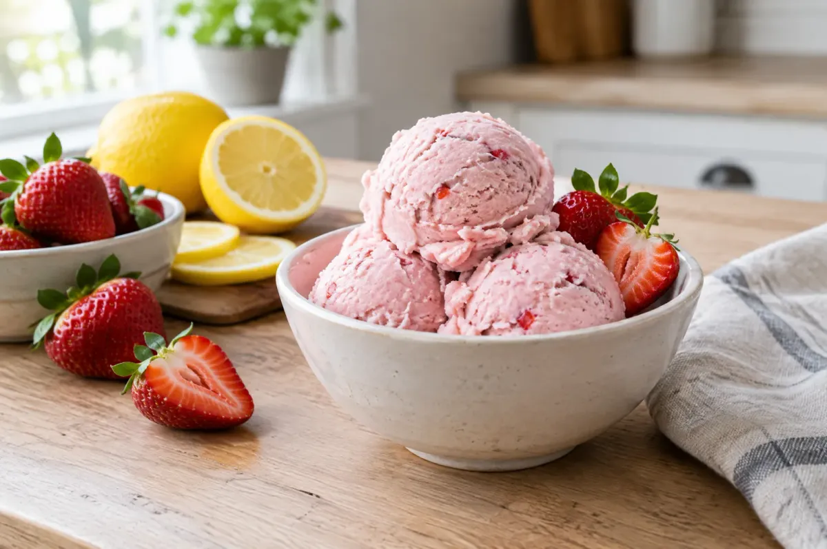 Illustration of Strawberry Lemonade Frozen Yogurt