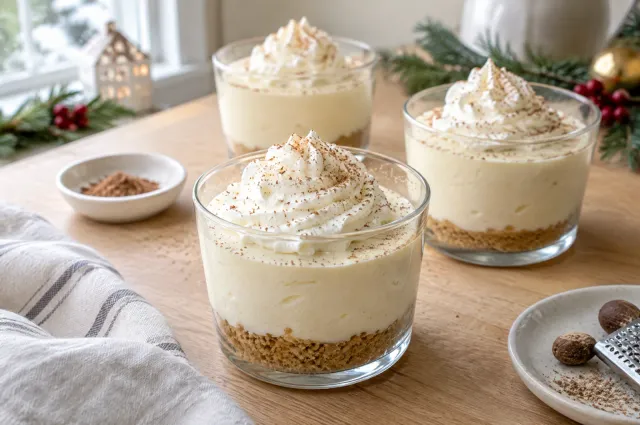 Illustration of White Chocolate Eggnog Cheesecake Pots