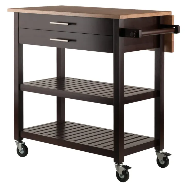 Winsome Wood Langdon Kitchen Cart, Drop Leaf, Cappuccino and Natural