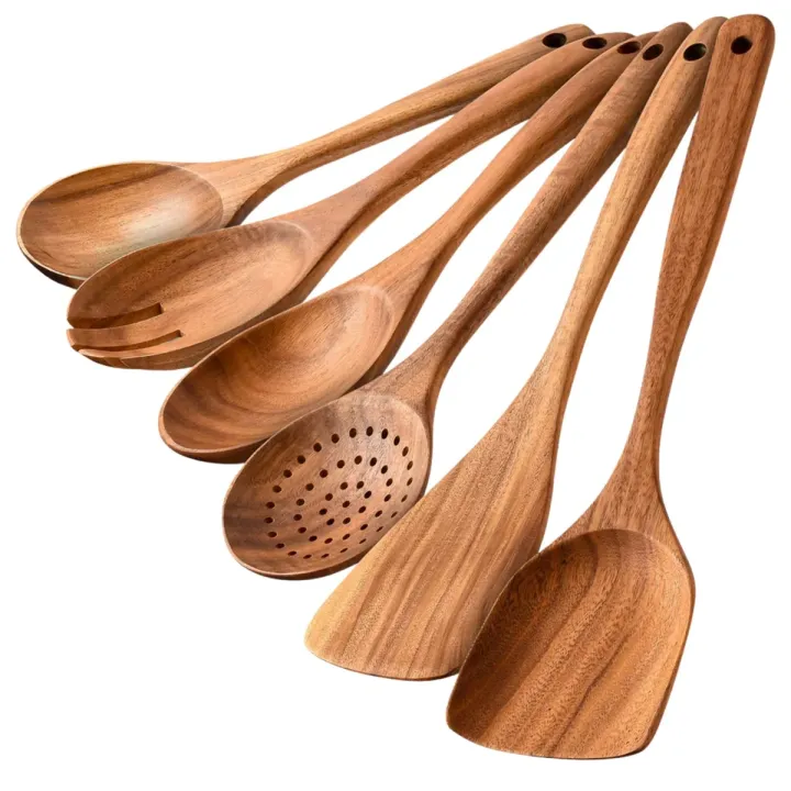 Zulay Kitchen 6-Piece Teak Wooden Utensil Set