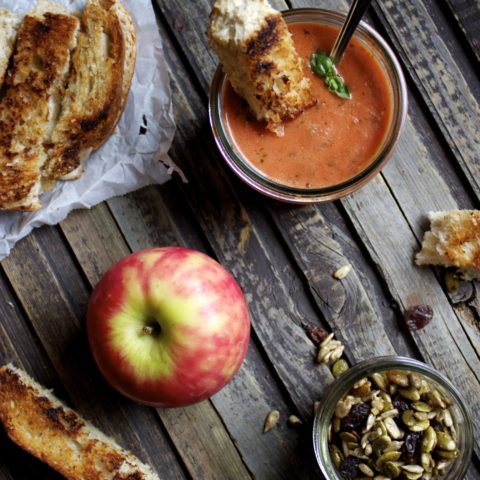 Lunch Box: Quick Tomato Basil Soup w/ Grilled Cheese Sticks & Seed Snack